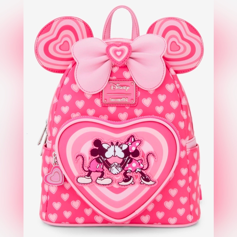 Loungefly Disney Mickey & Minnie Heart Mini Backpack BoxLunch Exclusive NWT - Picture 2 of 8